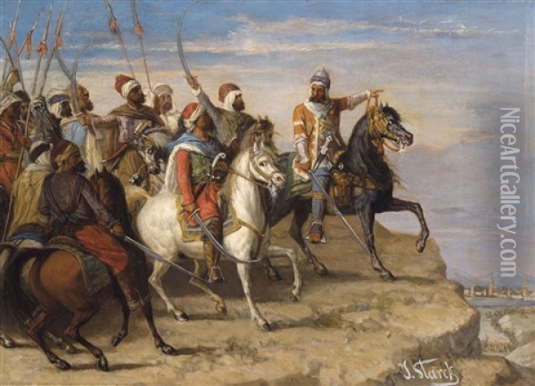 Ottoman Horsemen Oil Painting - Julius Josephus Gaspard Starck
