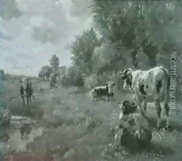 Kuhe Auf Der Weide Nahe Einem Wasser Oil Painting - Otto Keitel