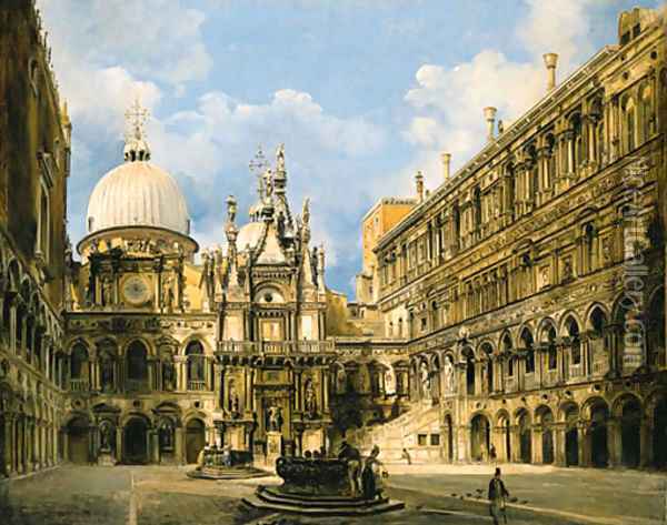 The Courtyard of the Doge's Palace, Venice Oil Painting - Frederico Moja