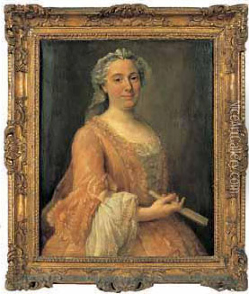 portrait De Jeune Femme Tenant Un Eventail Oil Painting - Pierre Allais