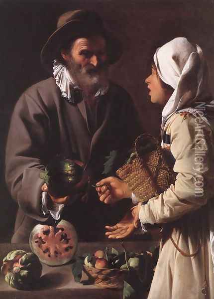 The Fruit Vendor 1615-20 Oil Painting - Pensionante Del Saraceni