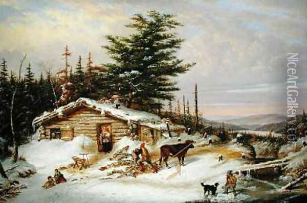 Settlers Log House Oil Painting - Cornelius Krieghoff