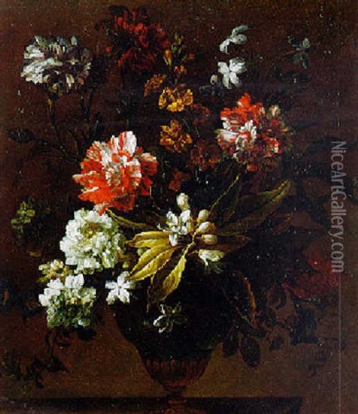 Still Life Of Flowers In A Vase Oil Painting - Jean-Baptiste Monnoyer