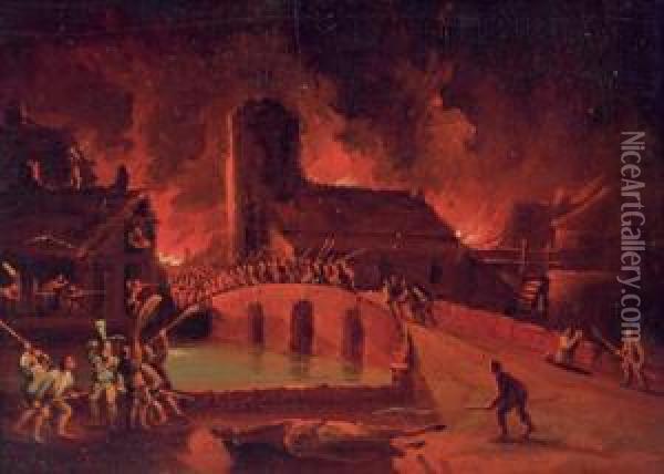 Incendio Notturno Oil Painting - Johann Georg Trautmann