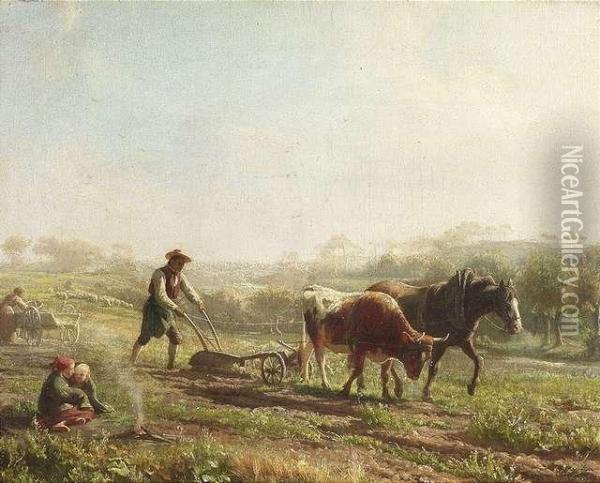 Peasant Family On The Field Oil Painting - Johann Baptist Hofner