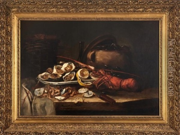 Nature Morte Aux Crustaces Oil Painting - Alfred Arthur Brunel de Neuville