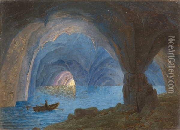 Die Blaue Grotte Auf Capri Oil Painting - Anton Edvard Kjeldrup
