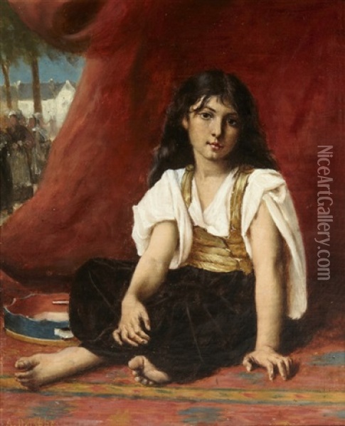 Jeune Fille Et Son Tambourin Oil Painting - Francois Alfred Delobbe