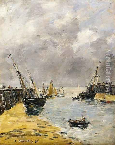 The Jetties, Low Tide, Trouville I Oil Painting - Eugene Boudin