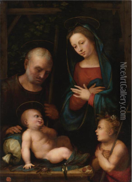 Holy Family With Saint John The Baptist Oil Painting - Mariotto Albertinelli