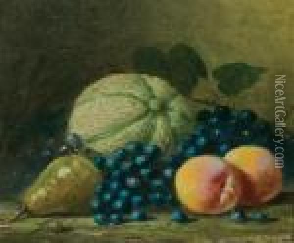 Still Life With Melon And Peaches Oil Painting - Albert F. King