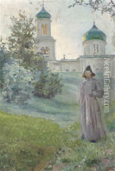 Monk By The Savvino-storozhevskii Monastery In Zvenigorod Oil Painting - Maria Vasilevna Jakunchikova
