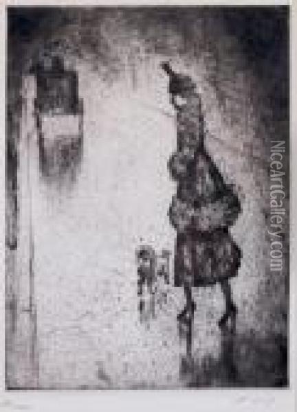 Woman With Poodle Oil Painting - Lesser Ury