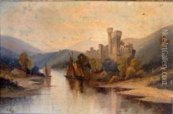Loch With Shipping And Castle Oil Painting - William Wilson