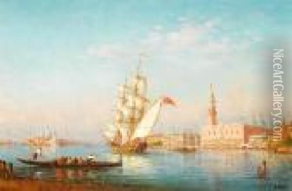 Sailing Ship Before The Doges's Palace, Venice Oil Painting - Charles Clement Calderon