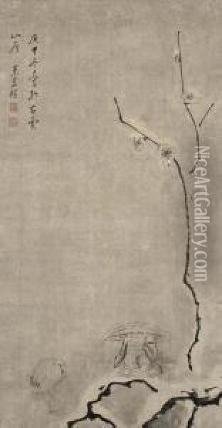 Lin Fu With Plum Blossoms And Crane Oil Painting - Mi Wanzhong