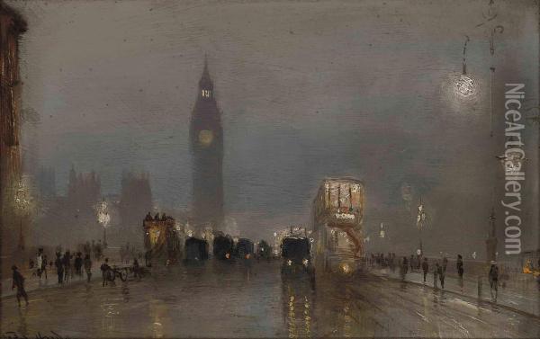 Big Ben Over Westminster Bridge Oil Painting - George Hyde Pownall