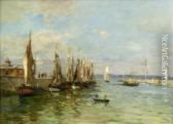 'l'entree Du Port' Oil Painting - Edmond Marie Petitjean
