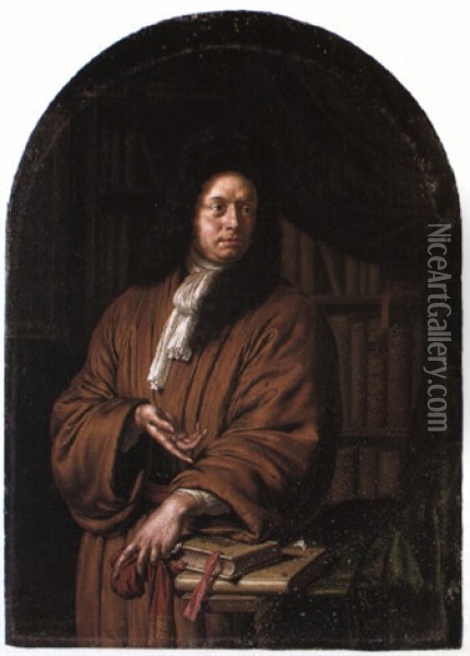 Portrait Of A Gentleman In A Library Oil Painting - Willem van Mieris