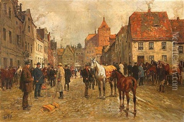 Pferdemarkt In Breslau Oil Painting - Georg Karl Koch