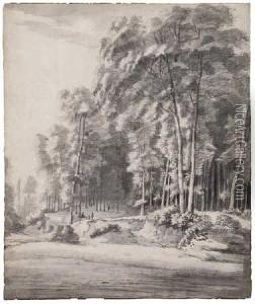 Forest Landscape With Figures Among Tall Trees Oil Painting - Roelandt Roghman
