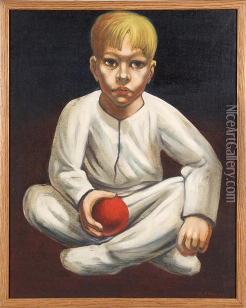 Seated Boy With Red Ball Oil Painting - Frederick Trapp Friis
