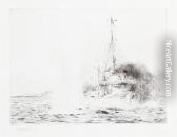 Ww1 Destroyer Oil Painting - William Lionel Wyllie