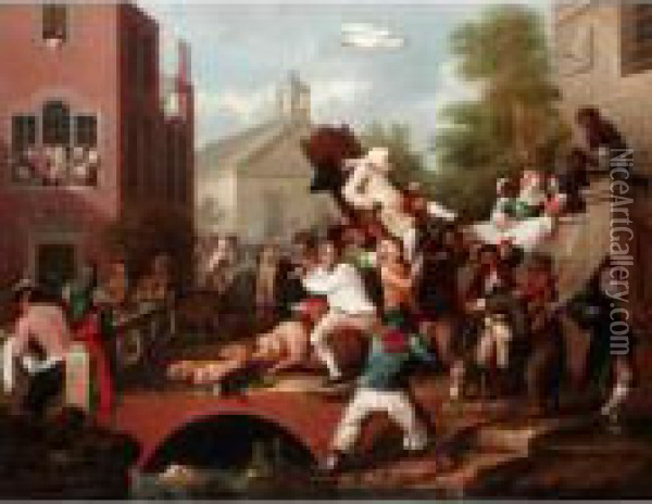 The Election: Chairing The Member Oil Painting - William Hogarth
