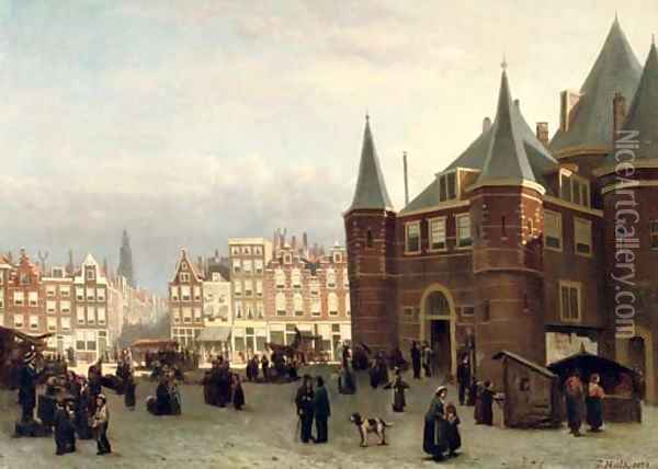 Marketday outside the Waag on the Nieuwmarkt, Amsterdam Oil Painting - Johannes Frederik Hulk