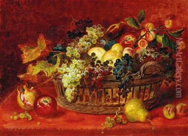 Still Life With Basket Of Fruit Oil Painting - Ludwig Adam Kunz