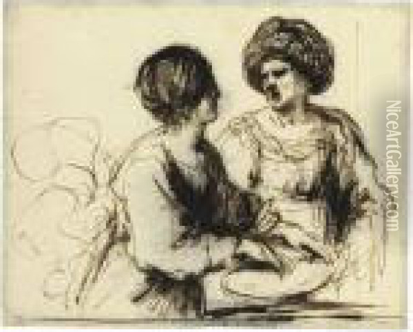 Two Female Figures Oil Painting - Guercino