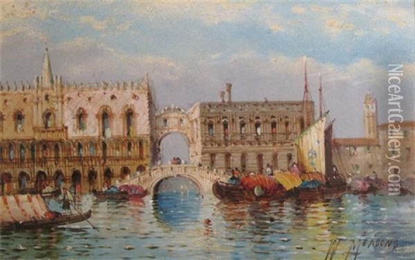 The Bridge Of Sighs, Venice (+ The Grand Canal, Venice; Pair) Oil Painting - William Meadows