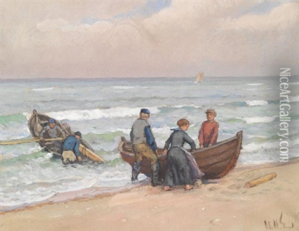 Ankunft Der Fischer Oil Painting - Otto Heinrich Engel