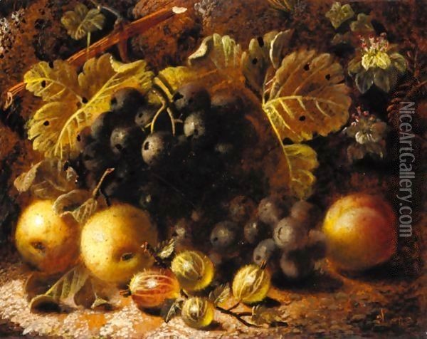 Still Life Of Goosebery's And Grapes Oil Painting - Oliver Clare