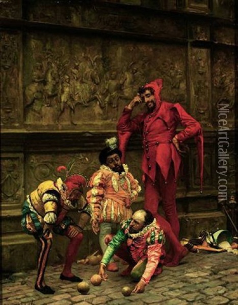 Court Jesters Playing Bowls Oil Painting - Eduardo Zamacois y Zabala
