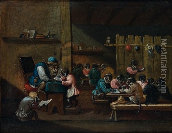 L'ecole Des Singes Oil Painting - Ferdinand van Kessel