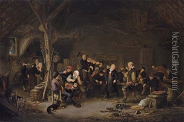 Peasants Making Merry In A Barn Oil Painting - Adriaen Jansz van Ostade