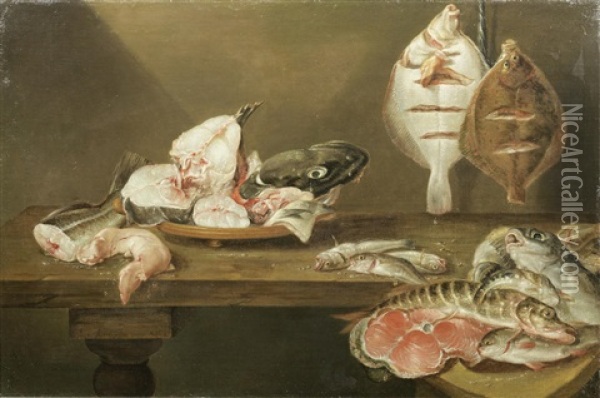 A Still Life Of Fish On A Table Oil Painting - Alexander Adriaenssen the Elder