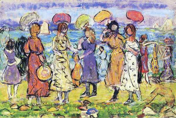 Sunny Day at the Beach Oil Painting - Maurice Brazil Prendergast