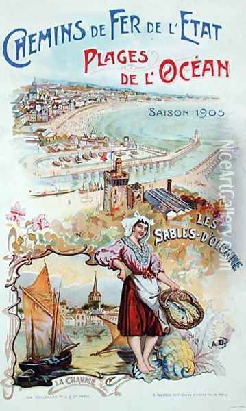 Les Sables dOlonne, poster advertising the Chemins de Fer de lEtat State Railways 1905 Oil Painting - Ploz