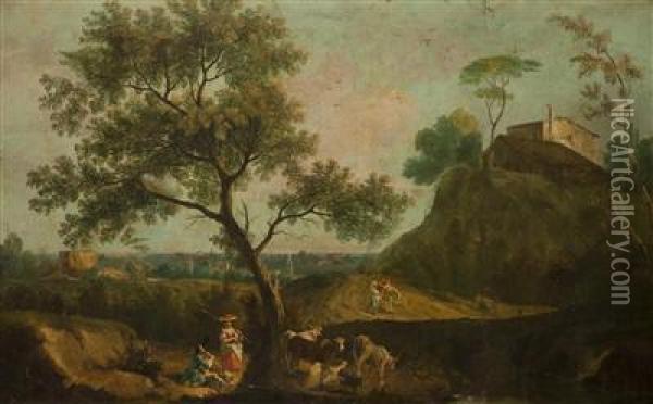 A Landscape With Figures Oil Painting - Giuseppe Zais