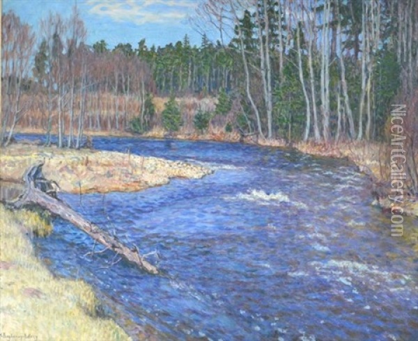 Spring Flooding Oil Painting - Nikolai Petrovich Bogdanov-Bel'sky