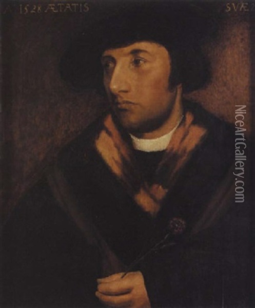 Portrait De Jeune Homme Tenant Un Oeillet Oil Painting - Hans Holbein the Younger