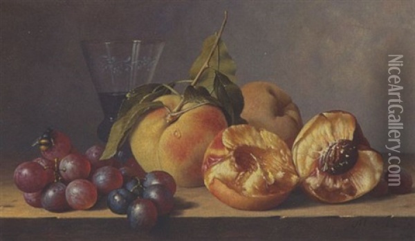 Stillleben Mit Pfirsichen, Trauben Und Einem Weinglas Oil Painting - Maria Magrita van Os