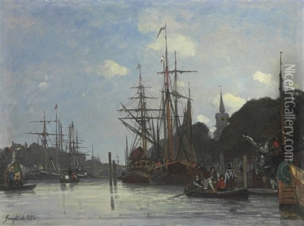 Bateaux A Quai, Hollande Oil Painting - Johan Barthold Jongkind