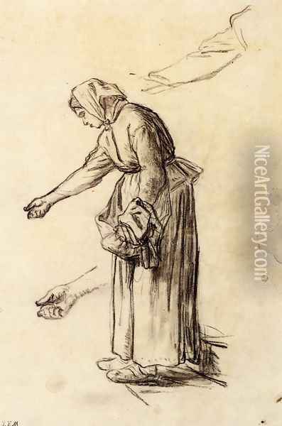 Study for a Woman Feeding Chickens Oil Painting - Jean-Francois Millet