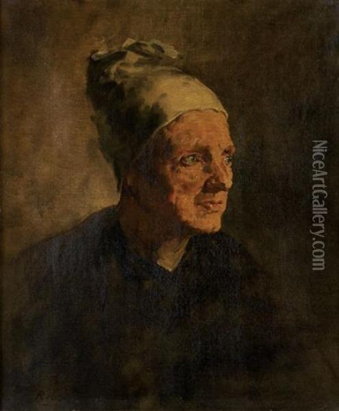 French, - Portrait Of Anold Lady Oil Painting - Theodule Augustine Ribot