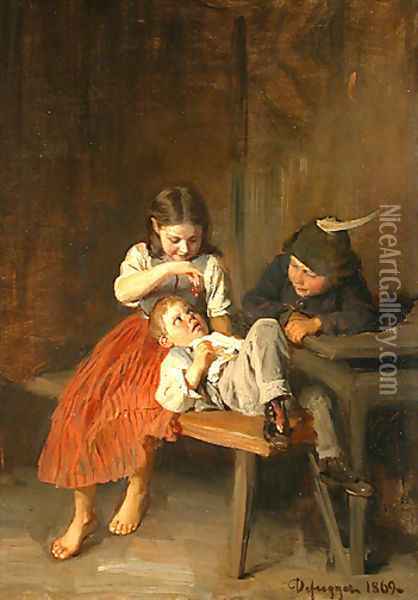 Children with cherry at dinner Oil Painting - Franz Von Defregger