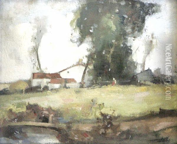 A Summer Farm Scene Oil Painting - Hugh Munro