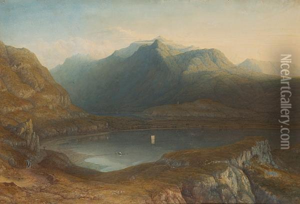 Llyn Padarn, Dolbadarn Castle And The Pass Of Llanberis With Snowdon Beyond Oil Painting - John Varley